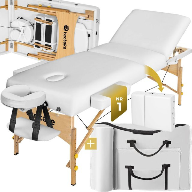 tectake 3 Zonen Massageliege mit Holzgestell in Weiß, Breite: 70 cm, B/T/H: 218 x 102 x 90 cm - Bild 1