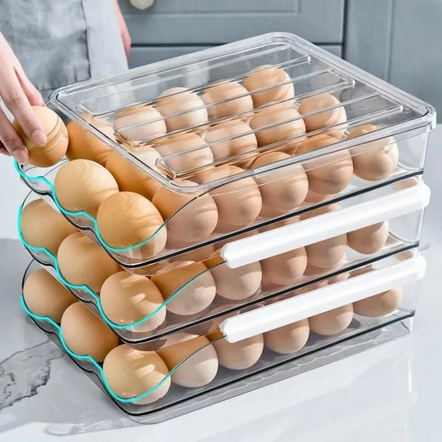 Automatische Eier-Aufbewahrungsbox aus transparentem Kunststoff als Eierhalter und Organizer für Kühlschrank und Küche - Bild 1