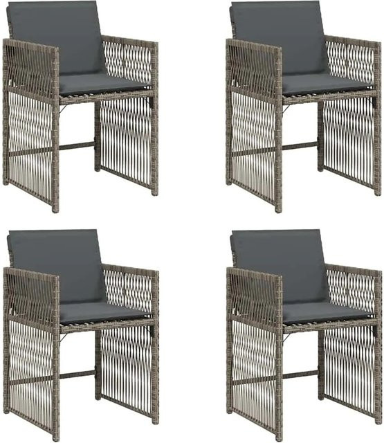 Furnicato Gartenstuhl Set aus 4 Stück in Grau mit Kissen aus PE-Rattan und pulverbeschichtetem Stahlrahmen - Bild 1