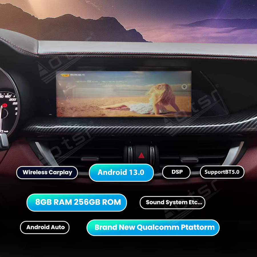 Aotsr Android 15 Autoradio mit 10,25 Zoll Display für Alfa Romeo Stelvio und Giulia (2015-2020) inklusive GPS, WIFI, 4G und Apple CarPlay in Schwarz - Bild 4
