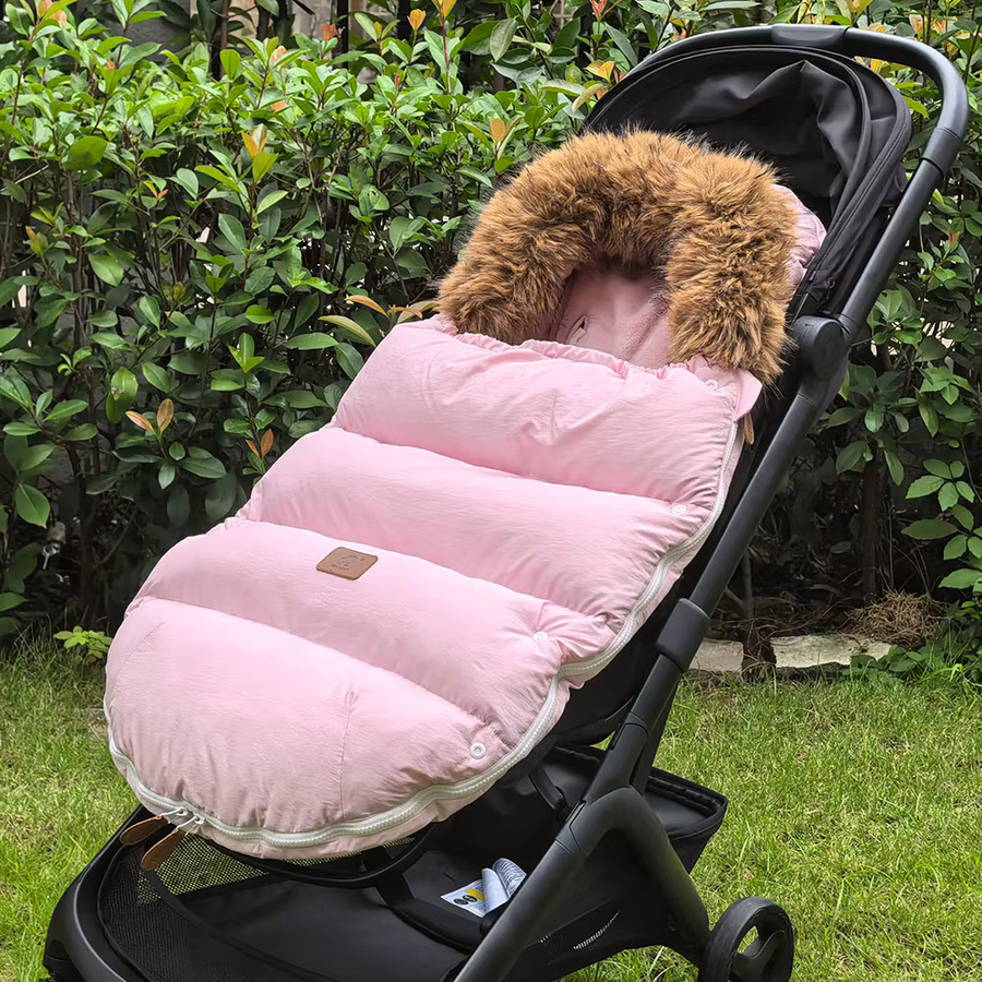HOUSBAY Baby Kinderwagen Winter Fußsack mit abnehmbarem Pelzkragen in Rosa für Mädchen, 92 cm - Bild 2