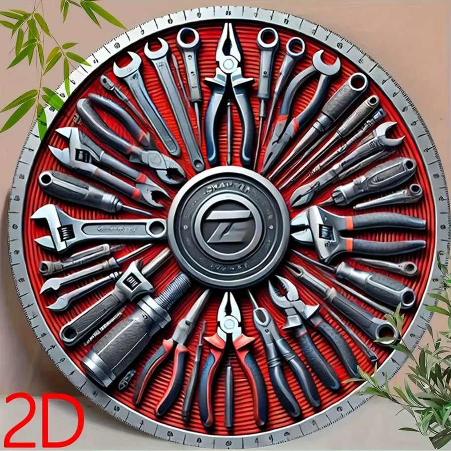 CIFBUY Vintage Blechgemälde Rundes Metallschild im Retro-Werkzeugdesign, Mehrfarbig mit Rot und Schwarz, Durchmesser: 20,3 cm - Bild 5
