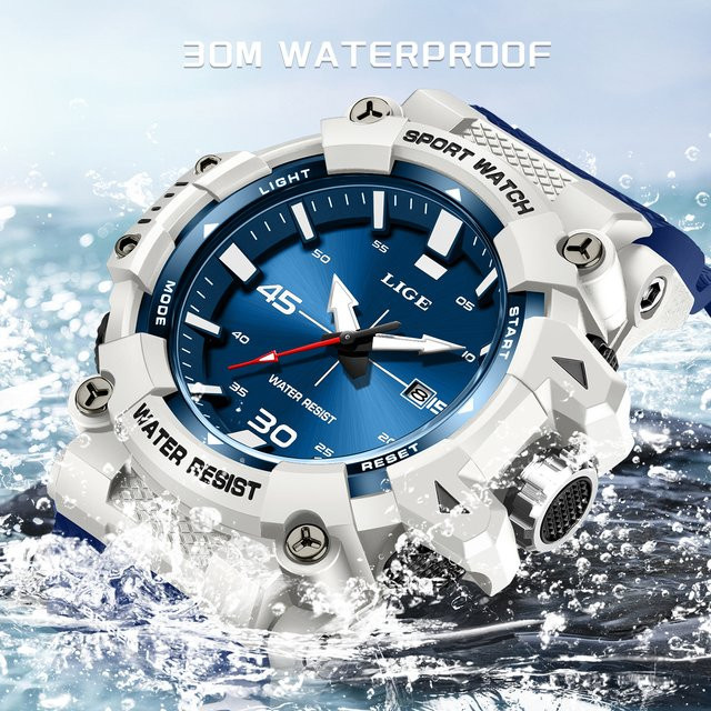 LIGE Armbanduhr Quarz, Silikon, Blau, Herren - Bild 1