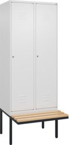 C+P Spind Classic PLUS Garderobenschrank mit Sitzbank, 2 Abteile, B/T/H: 212 x 80 x 81,5 cm, Farbe: Weiß/Schwarz/Grau, mit Zylinderschloss und 4 Garderobenhaken - Bild 1