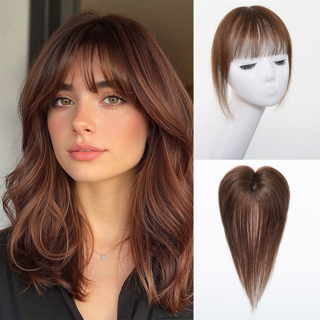 HAIRCUBE Remy-Echthaar-Topper, natürliches Braun, 3D-Wispy-Pony, Damen - Bild 1