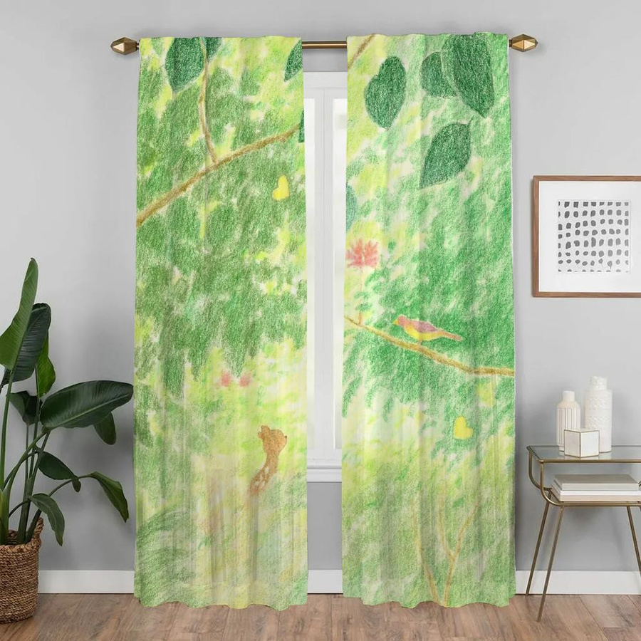Sommerbaum Tüll-Vorhang Set für Wohnzimmer und Schlafzimmer, halbtransparent, Mehrfarbig, B: 50 cm, H: 70 cm, 2 Stück - Bild 1