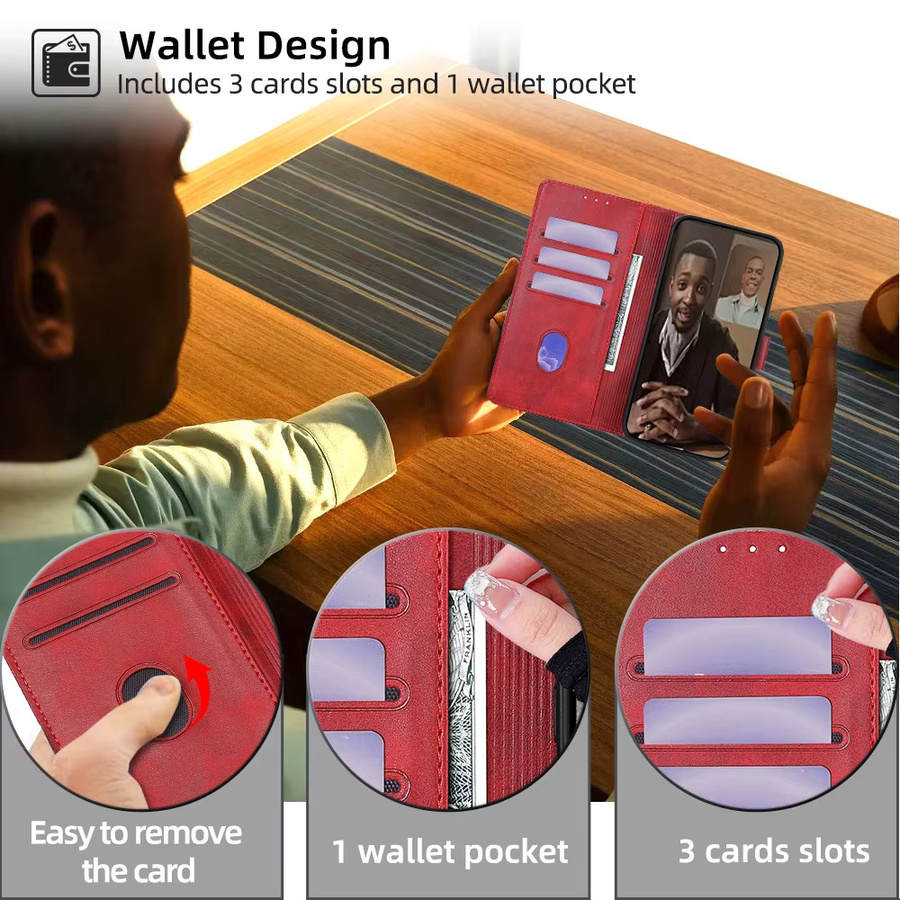 Motorola Business Leder Handyhülle mit Magnetischer Brieftasche für Moto g54 g84 g14 g100 g73 g53j g53y g53 g23 g13 g72 g62 g52j in Blau und Rot - Bild 4