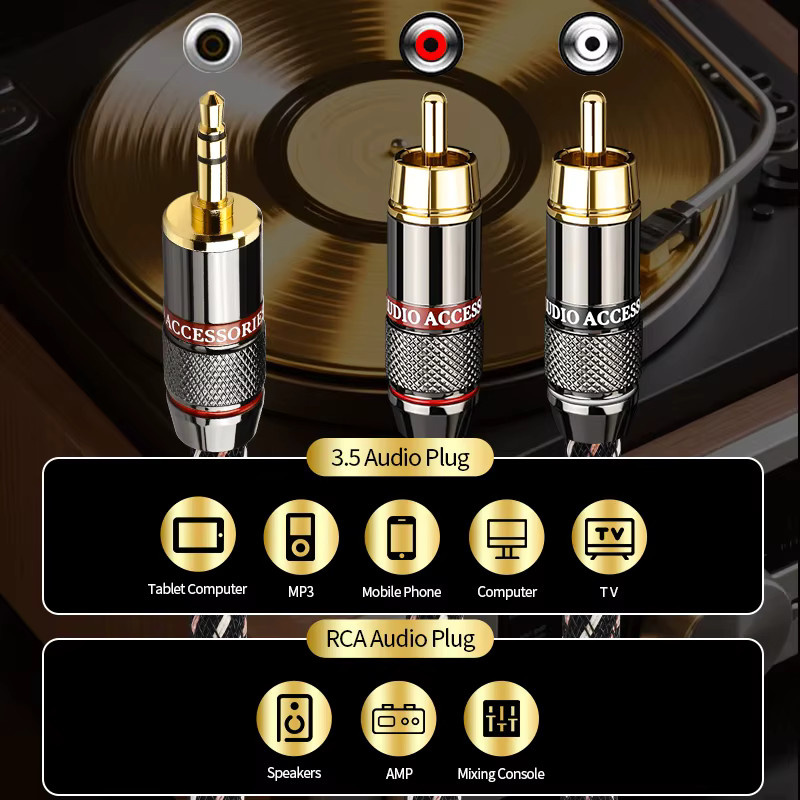 YYTCG HiFi 3,5mm auf 2 RCA Audiokabel in Schwarz, hochreines OFC Aux-Kabel für PC, Lautsprecher und Verstärker - Bild 4