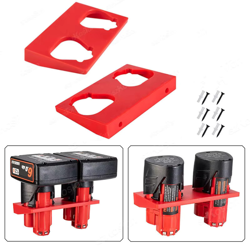 Milwaukee Batteriehalter für 12 V Li-Ionen-Akkus mit 2 Hohlräumen zur Wandmontage in Rot - Bild 5