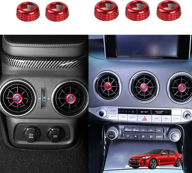 TYWZ Dashboard Zierleisten Set für Kia Stinger 2018-2023 aus Aluminium in Rot, 5-teiliges Set für AC-Lüftungsdüsen und Mittelkonsole - Bild 1