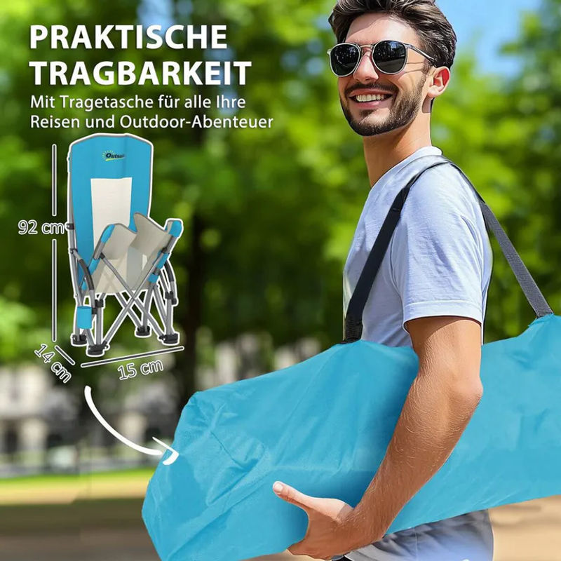 2er Set Outsunny Campingstühle klappbar in Blau mit Getränkehalter und Netzrückenlehne aus Textilene und 600D Oxford-Gewebe bis 120 kg belastbar - Bild 3