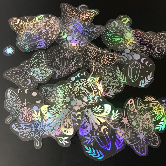 40 Stück holografische Glitzer-Aufkleber aus transparentem PET, wasserfeste dekorative Aufkleber in Multicolour für Wasserflaschen, Laptop und Scrapbooking - Bild 1