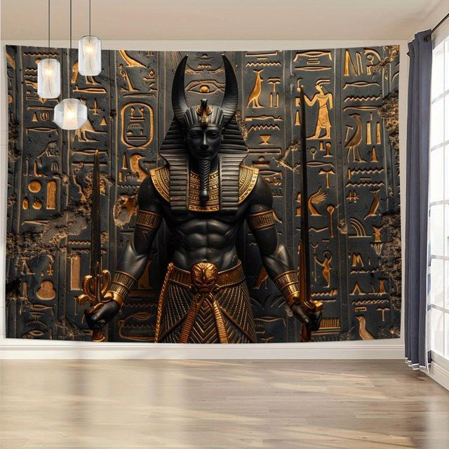 Antiker ägyptischer Wandteppich mit Anubis und Hieroglyphen von JMG Household Supplies, Farbe: Schwarz, B x H: 150 x 200 cm - Bild 1