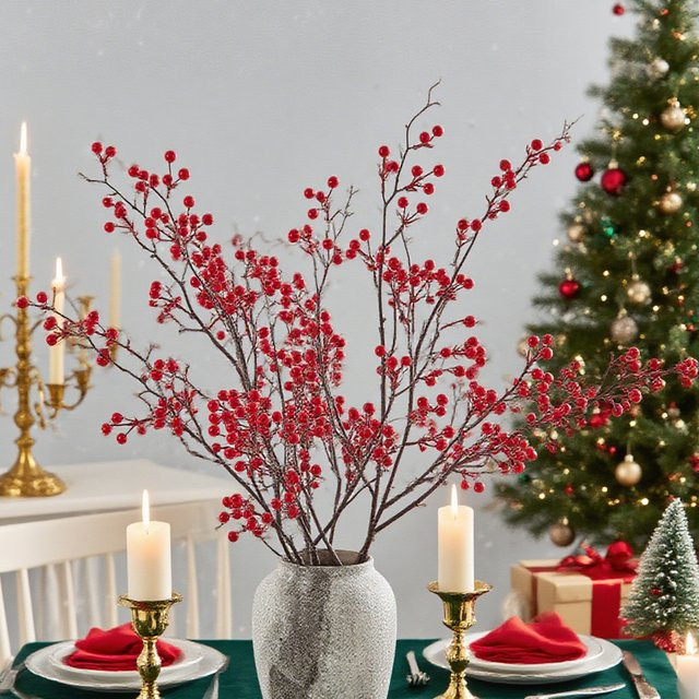 ZQCY Künstliche Holly Pflanze mit roten Beeren für Weihnachtsdekoration und Hochzeitsfloristik in Rot - Bild 1