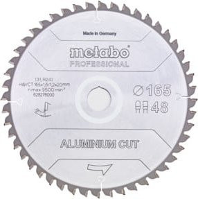 Metabo Aluminium Cut Professional Kreissägeblatt, Farbe: Silber, Durchmesser: 165 mm, Bohrung: 20 mm, Zähnezahl: 48, Carbide Tipped - Bild 1