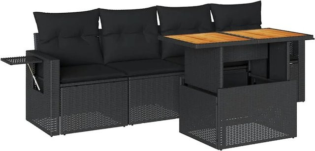 vidaXL 5-teilige Garten-Sofagarnitur aus Poly-Rattan mit Kissen in Schwarz - Bild 1