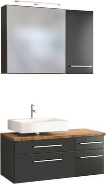HELD MÖBEL Waschtisch-Set DAVOS in Grau und Weiß, 8-teilig, modern mit LED-Beleuchtung und Soft-Close-Türen - Bild 1