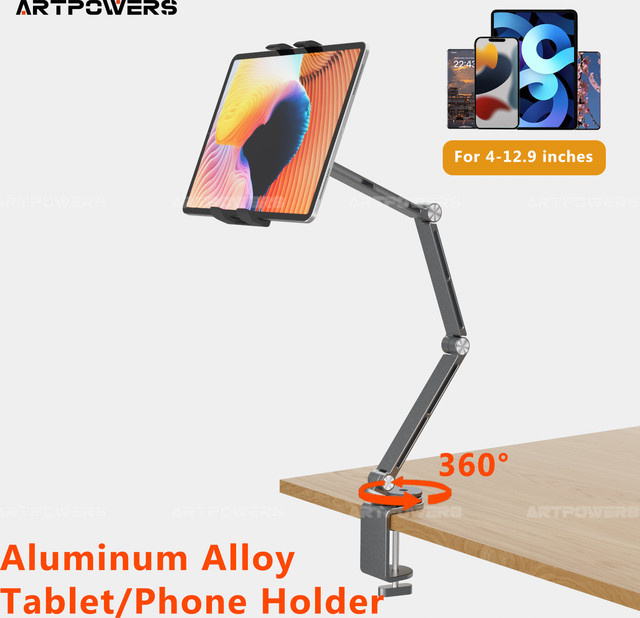 Artpowers Verstellbarer Tablet- und Smartphone-Halter mit Rotationsfunktion für Pads und Laptops in Silber oder Grau - Bild 1