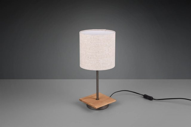 Trio Tischlampe Elmau in Nickel antik mit Holz und weißem Stoffschirm - Bild 1