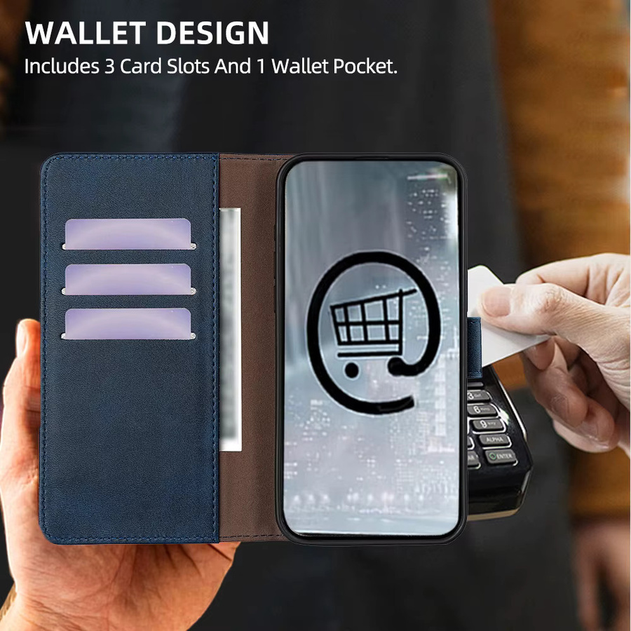 Lederne Business-Brieftasche mit Magnetverschluss als Phone Case für Motorola G-Serie in Rot oder Blau - Bild 3