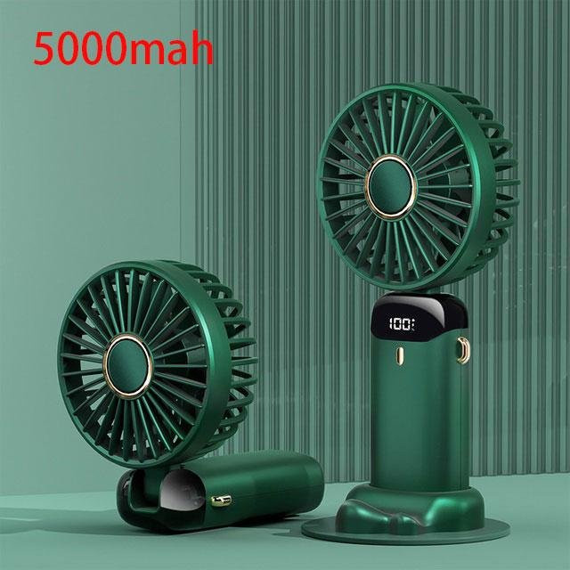 JQIQLY Mini-Handhalsventilator mit LED-Digitalanzeige und 5 einstellbaren Stufen, USB-wiederaufladbar, Grün - Bild 1