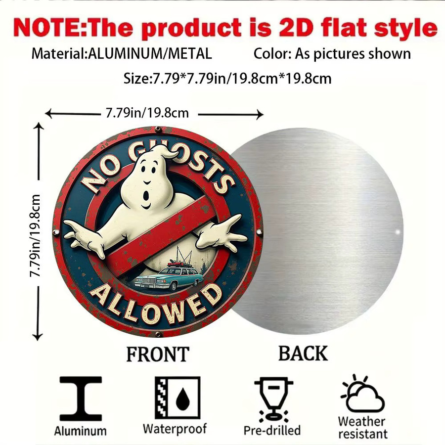 Ghostbusters Metallschild Potdemiel No Ghosts Allowed Vintage Wandkunst aus Aluminium, Rund, Mehrfarbig, Durchmesser: 20 cm - Bild 2
