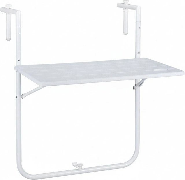 Relaxdays Balkon Hängetisch aus Kunststoff in Holzoptik, Weiß, höhenverstellbar und klappbar mit 2 Getränkehaltern, B/T/H: 82,5 x 60 x 58,5 cm - Bild 1