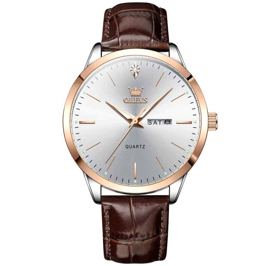 OLEVS Armbanduhr, Quarz, Edelstahl, Roségold, Leder, Herren - Bild 7