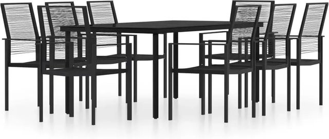 vidaXL 9-teilige Garten-Essgruppe in Schwarz aus Stahl, Glas und PVC-Hohlrattan - Bild 1