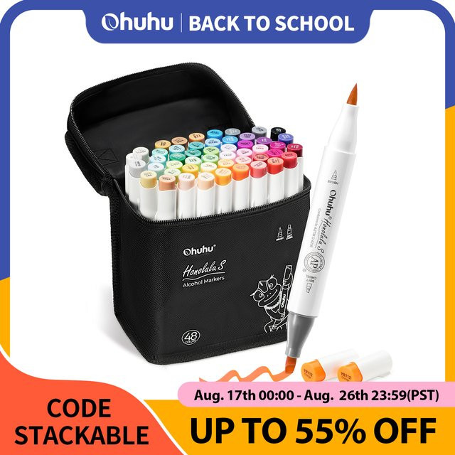 Ohuhu Honolulu S Alkohol-Marker Set mit 48 Farben und Doppelspitzen für Skizzen und Zeichnungen in Mehrfarbig - Bild 1