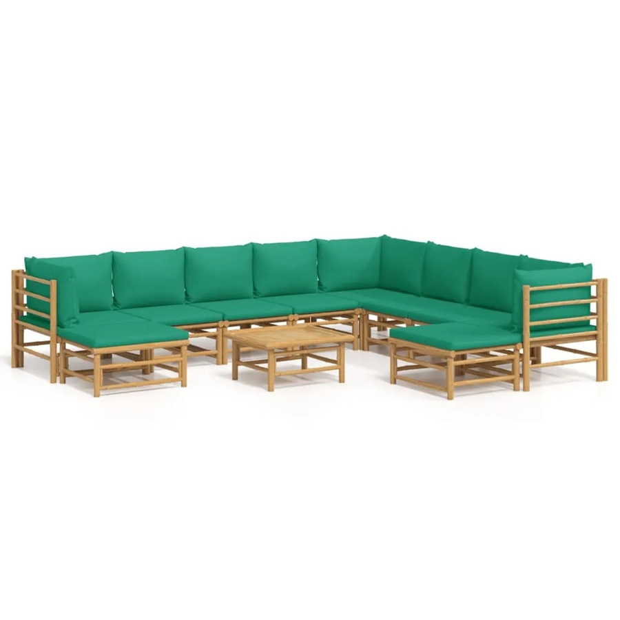vidaXL 11-tlg Garten-Lounge-Set aus geöltem Bambus mit grünen Kissen - Bild 2