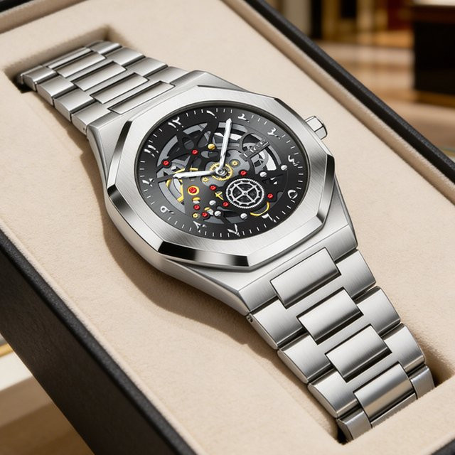 LIGE Armbanduhr Quarz, Edelstahl, Schwarz, Silber, Herren - Bild 1