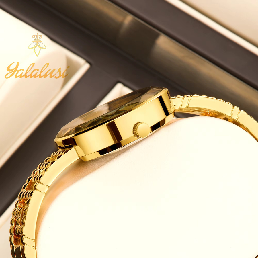 YaLaLuSi Armbanduhr Edelstahl, Gold, Diamantbesetzt, Damen - Bild 3