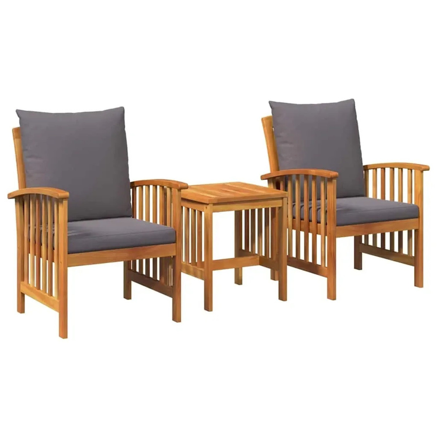vidaXL 3-tlg. Garten-Lounge-Set aus Massivholz Akazie mit grauen Kissen für Garten, Balkon und Terrasse - Bild 2