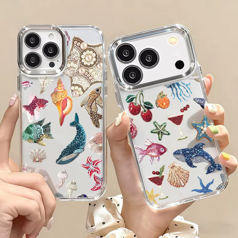 MOESOE Handyhülle mit abstraktem Wal-Kirsch-Design für iPhone 12 bis 17 Pro Max, transparent mit Linsenrahmen und TPU-Abdeckung - Bild 1