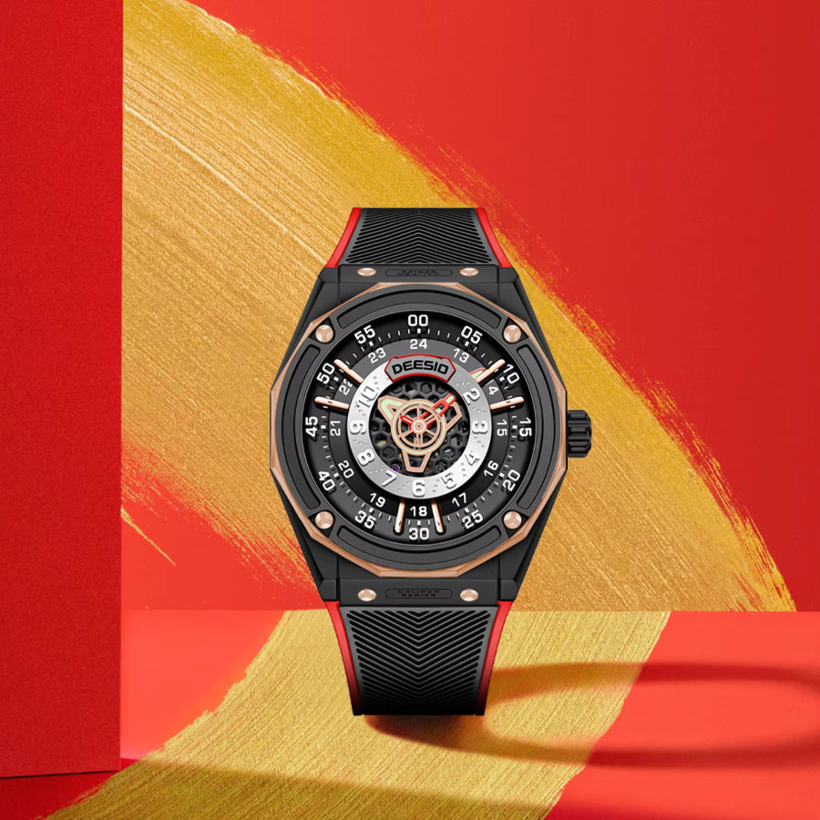 Deesio Armbanduhr, Chronograph, Automatik, Edelstahl, Saphirglas, Herren, Schwarz - Bild 4