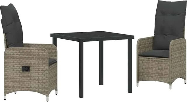 vidaXL 3-teiliges Garten-Esszimmer-Set aus Poly Rattan in Grau mit Kissen und rechteckigem Tisch - Bild 1