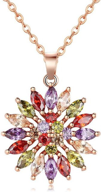 Nakahara Halskette mit Anhänger, Roségold, bunter Zirkonia, Blume, Damen - Bild 1