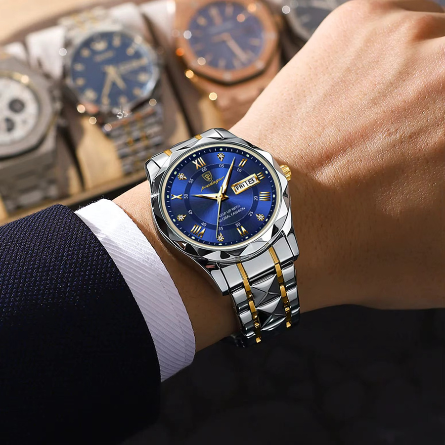 POEDAGAR Armbanduhr, Quarz, Edelstahl, Blau, Herren - Bild 5