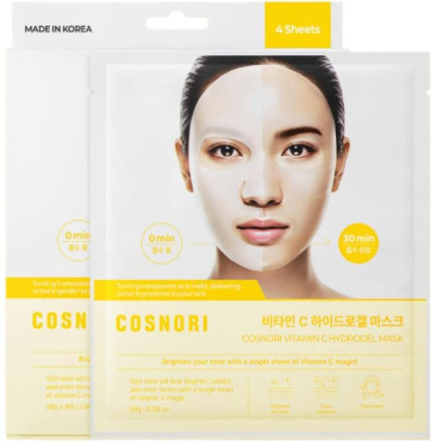 COSNORI Hyaluron Glow Hydrogel Maske, 4 Stück, Vitamin C, Trockene Haut - Bild 1