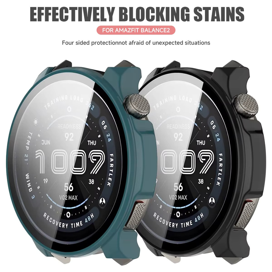OAKCHARM Smartwatch-Hülle für Amazfit Balance 2, Glas + Hülle, Silber - Bild 2