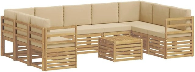 vidaXL Sofagarnitur L-Form in Weiß und Beige mit Polsterung und Kissen aus UV-beständigem Polyester, B/T/H: 59 x 59 x 37 cm, 10er Set - Bild 1