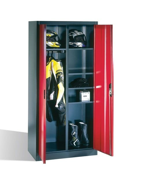 BIGBOXX Motorradschrank aus Metall in Schwarz Matt mit Türen und offenem Regal für Garage und Werkstatt - Bild 1