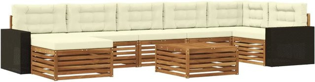 vidaXL Outdoor-Sofagarnitur aus Akazienholz mit 8 Kissen in Natur und Creme - Bild 1