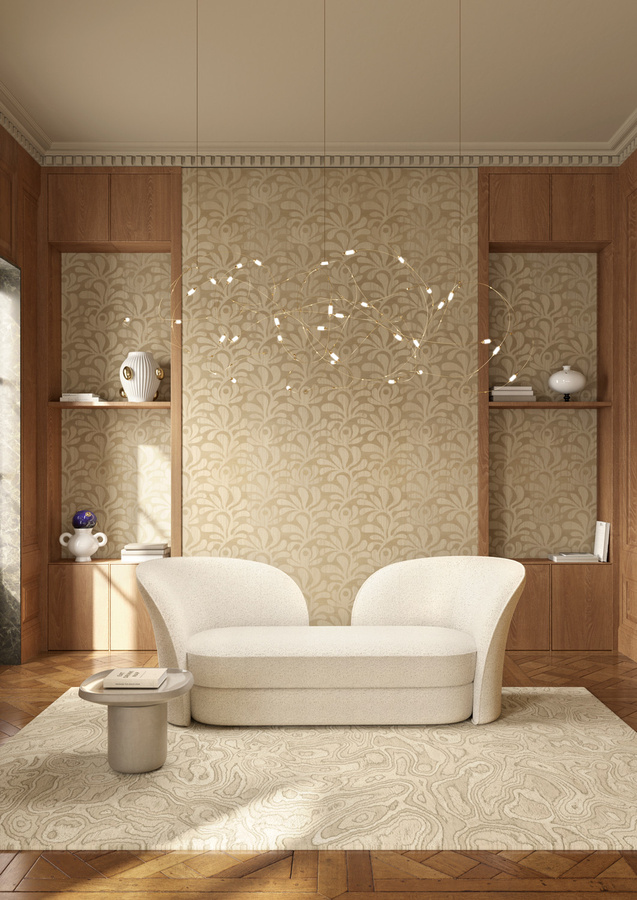Moooi for Arte Wallpaper Woodblock Beetle Fern in Beige mit botanischem Design aus Holzfurnier und Vlies - Bild 1