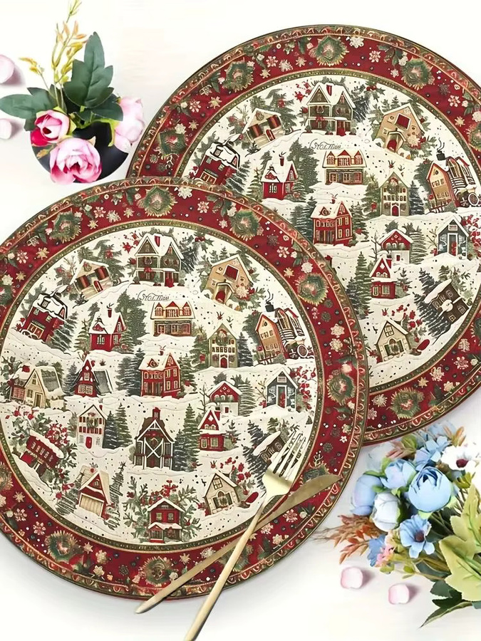 VIKAMA 4-teiliges Set wasserdichte Tischsets Snowy Village für Weihnachtsfeiern und Feiertage - Bild 4