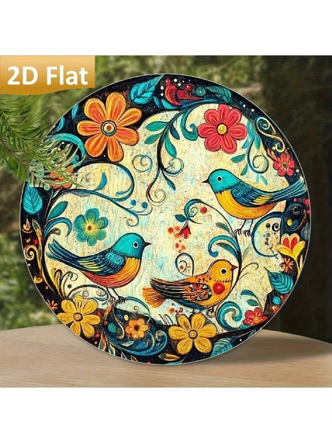 BNTINC Vintage Wandkunstschild aus Metall mit Blumen und Vögeln, quadratisches Blechdekor in Mehrfarbig, Breite: 20,3 cm, Höhe: 20,3 cm, Tiefe: 20,3 cm - Bild 5