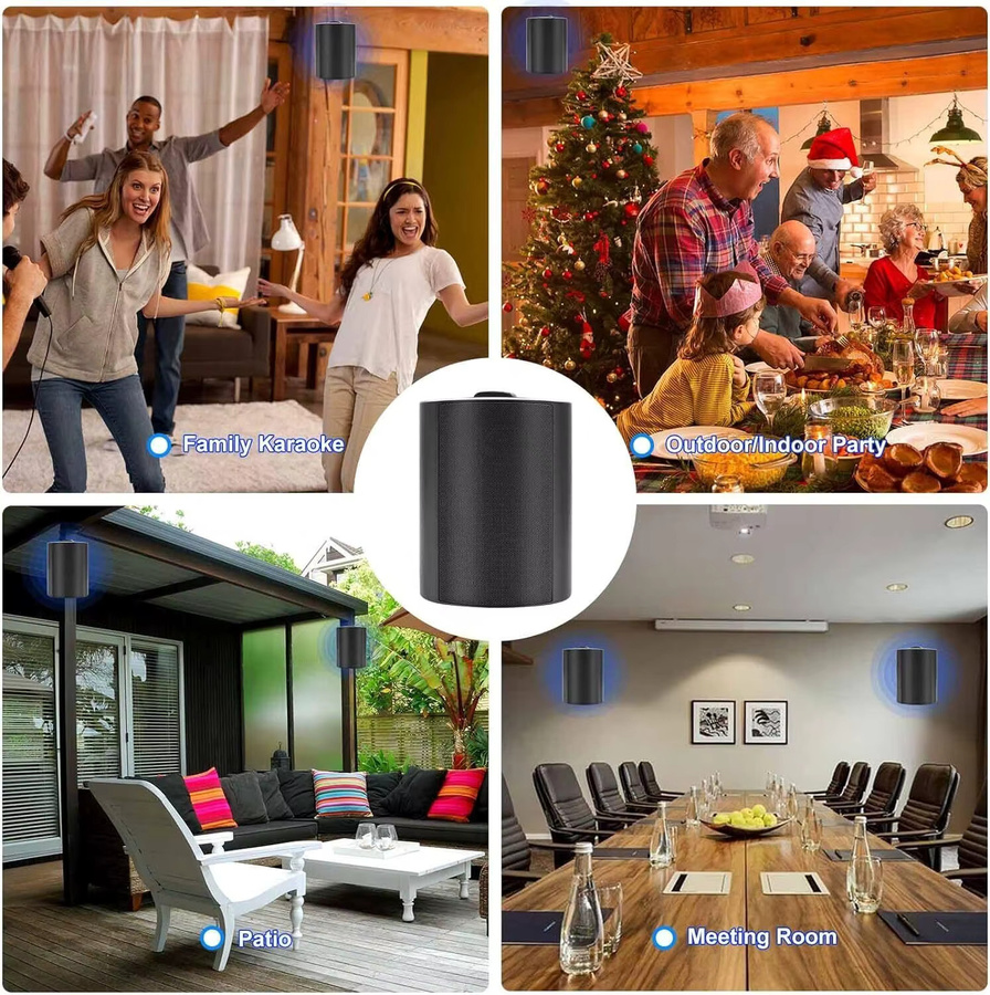 Herdio 4 Zoll Outdoor-Lautsprecher 200W Passiv, Wasserdicht mit Starkem Bass und Stereo-Abdeckung, Schwarz - Bild 5