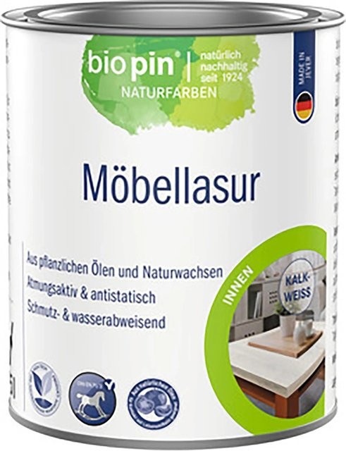 biopin Möbellasur kalkweiß wasserbasiert mit Wachs, satin-matt, 0,375 l - Bild 1