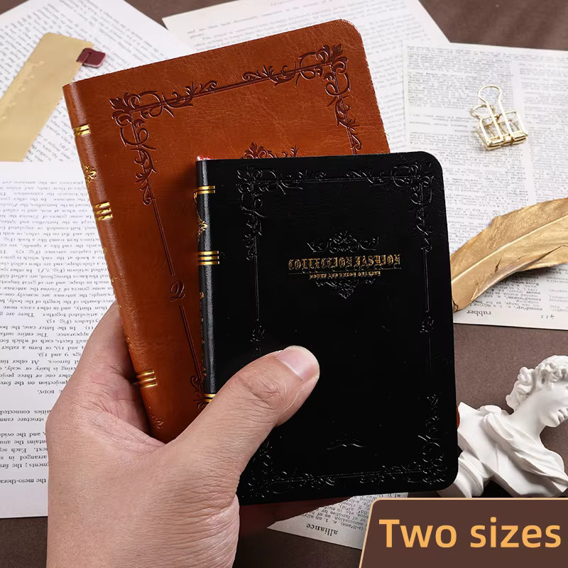 SQUMIDER Vintage-Notizbuch A6 mit Golddruck, Hardcover aus PU-Leder, liniertes Tagebuch in Schwarz, Braun oder Gold - Bild 4